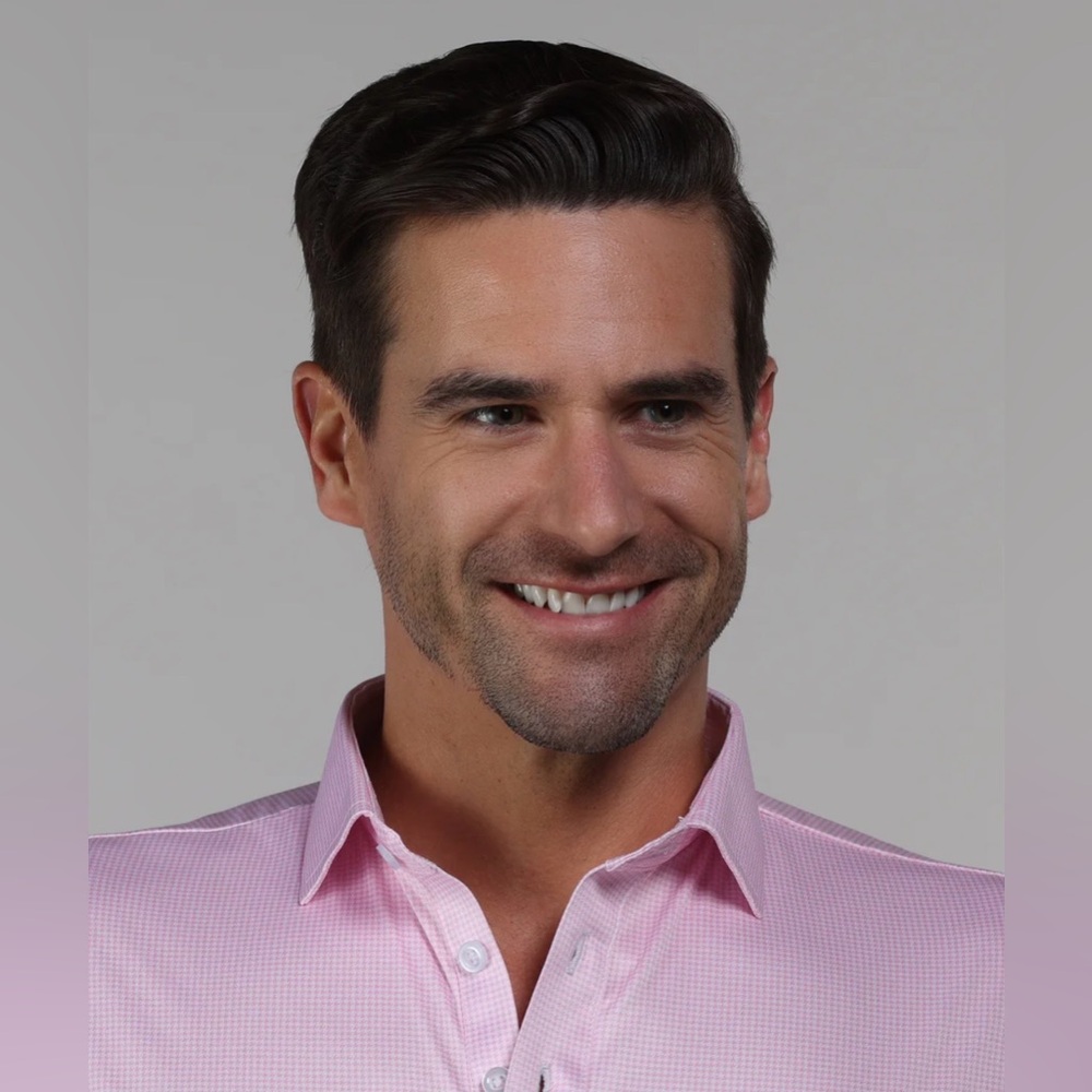 Collars & Co NWT Semi-Spread Collar Polo In Pink Houndstooth Print.  Size Large - Picture 11 of 16
